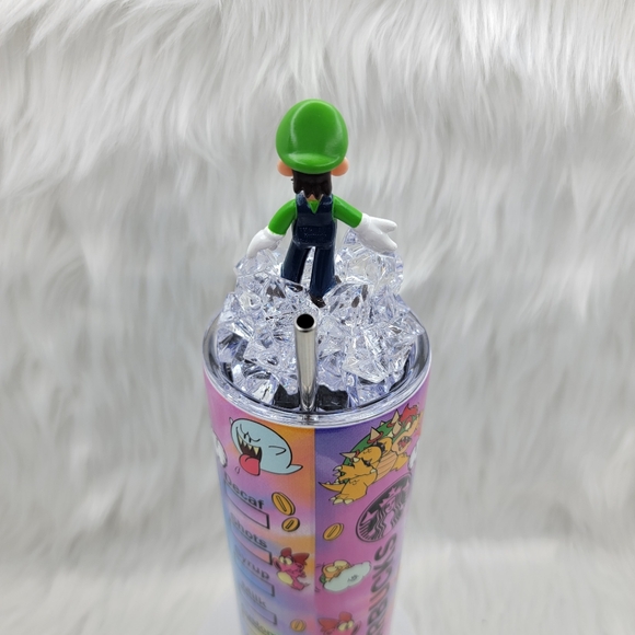 Super Mario skinny tumbler drinking cup 20 Oz. with ice topper Luigi. - Picture 4 of 6